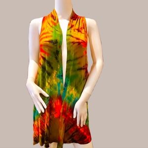 TIE DYE Grn/Ylw Stretchy Rayon S/L Cardigan *5 Colors Avail.*OS NEW